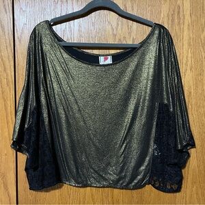 Free People Black and Gold Shimmer Blouse